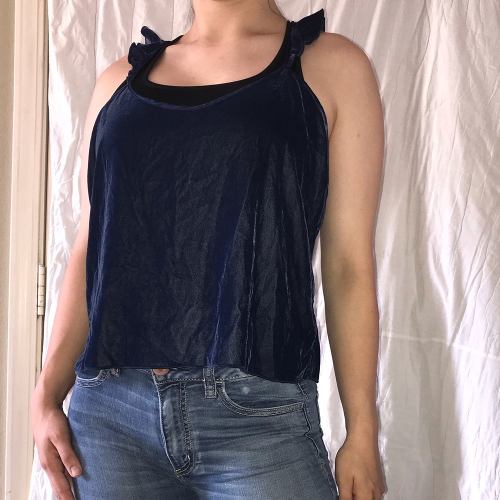 NWOT Victoria Secret Blue Velvet Ruffled Tank Lrg